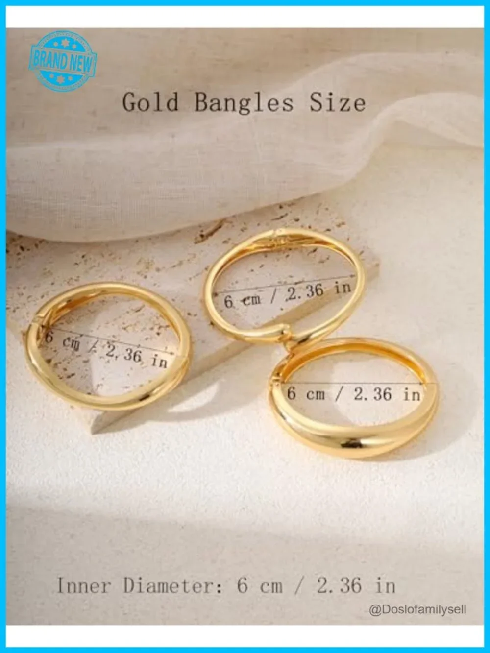 14K Gold Plated Chunky Thick Gold Bangle Bracelet Stack Set 3Pcs